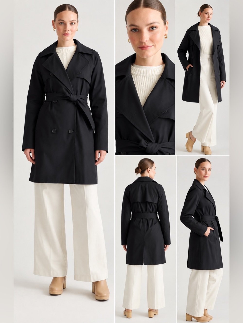 Quince Comfort Stretch Trench Coat Black Belted NWT Women’s Small